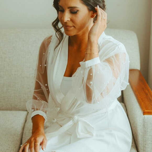 Bridal Robe with Pearl Sleeves